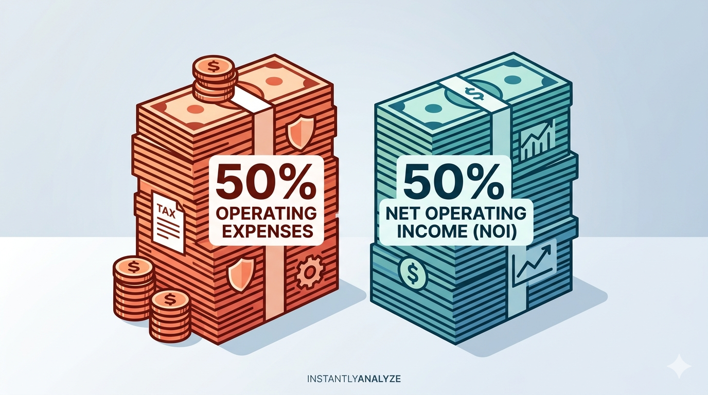 Expense breakdown chart showing the 50% rule for rental property cash flow