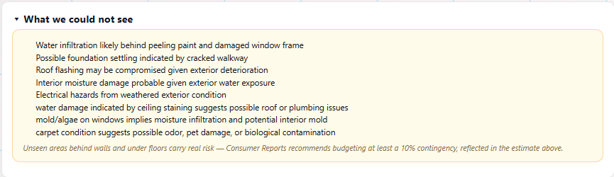 Hidden-risk list for unseen rehab conditions.