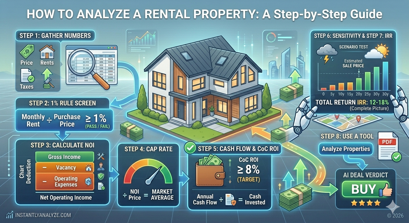 Real estate investor analyzing rental property data on a laptop